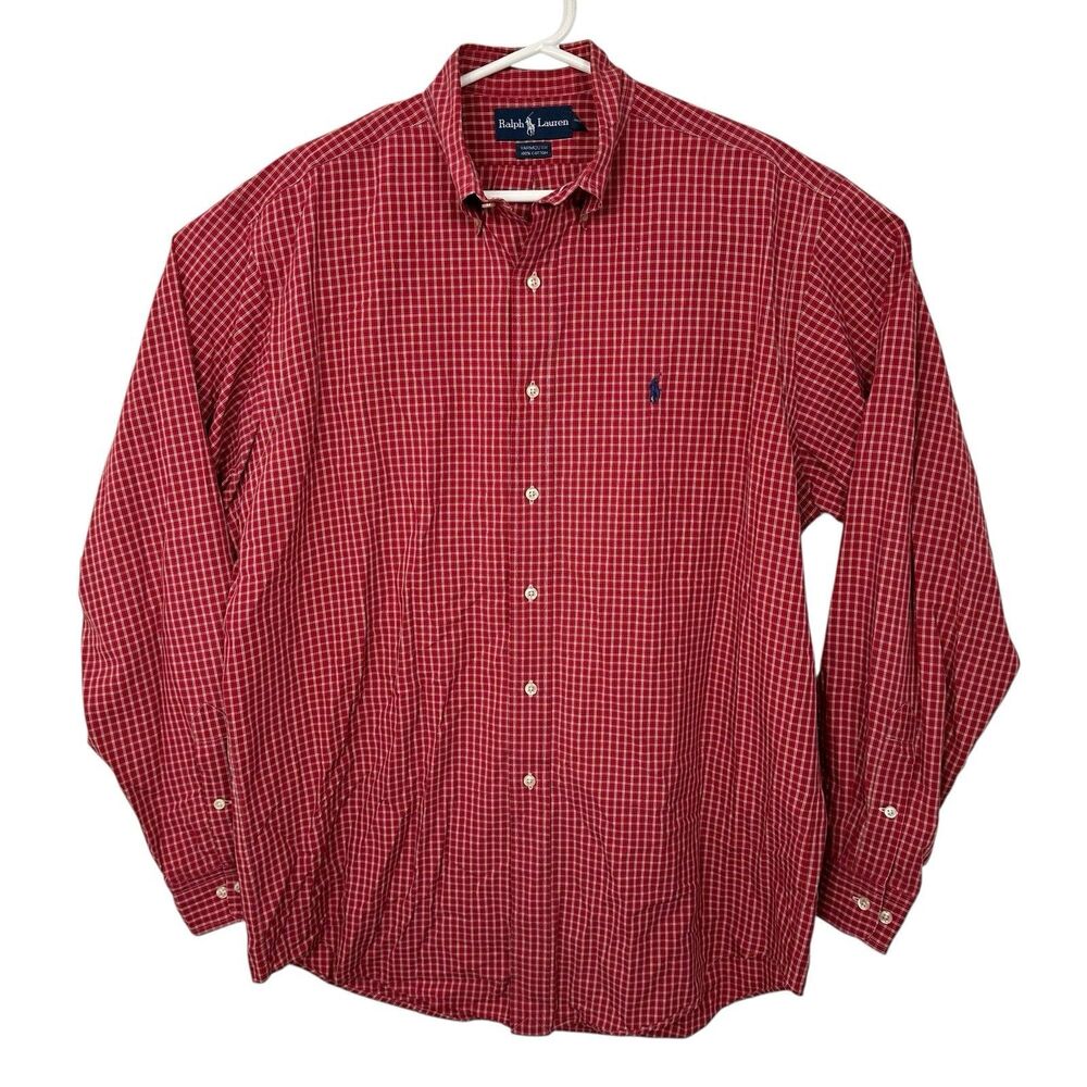 Polo Ralph Lauren Plaid Button Down Shirt Long Sleeve Mens Sz L 16 34/35 Red EUC